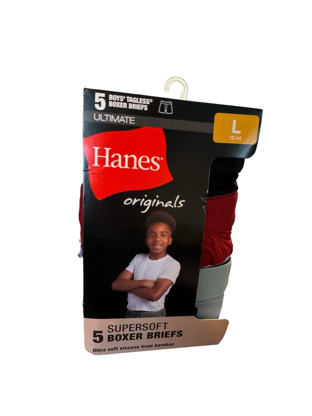 Hanes Ultimate Boys' Originals Boxers SuperSoft, Assorted 5-Pack, Large new